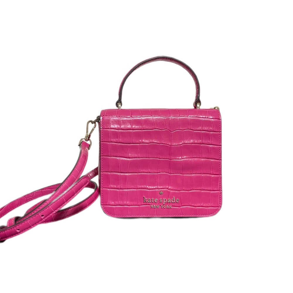 Kate Spade New York Croc Embossed Staci Square Crossbody Handbag In Festive Pink